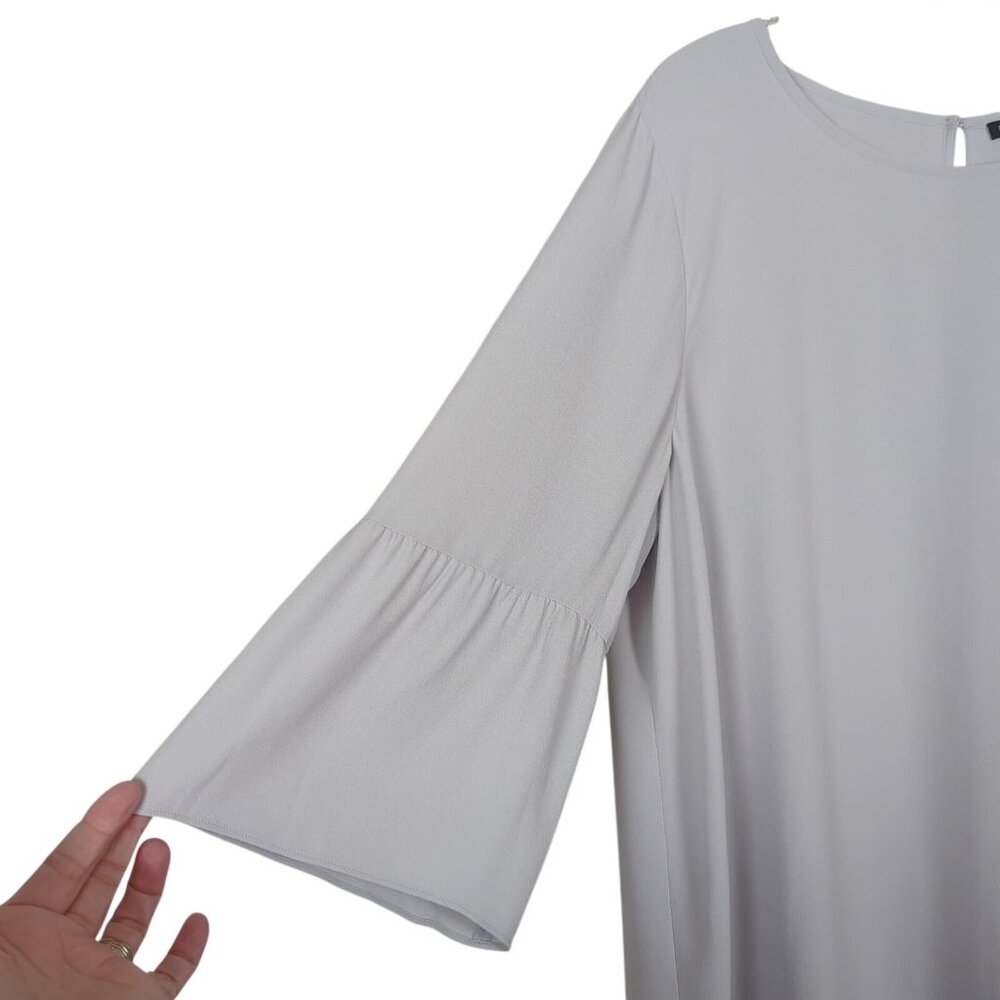 Eileen Fisher Blouse Womens Large Gray Silk Bell Sleeve Round Neck Tunic Top - Picture 4 of 16